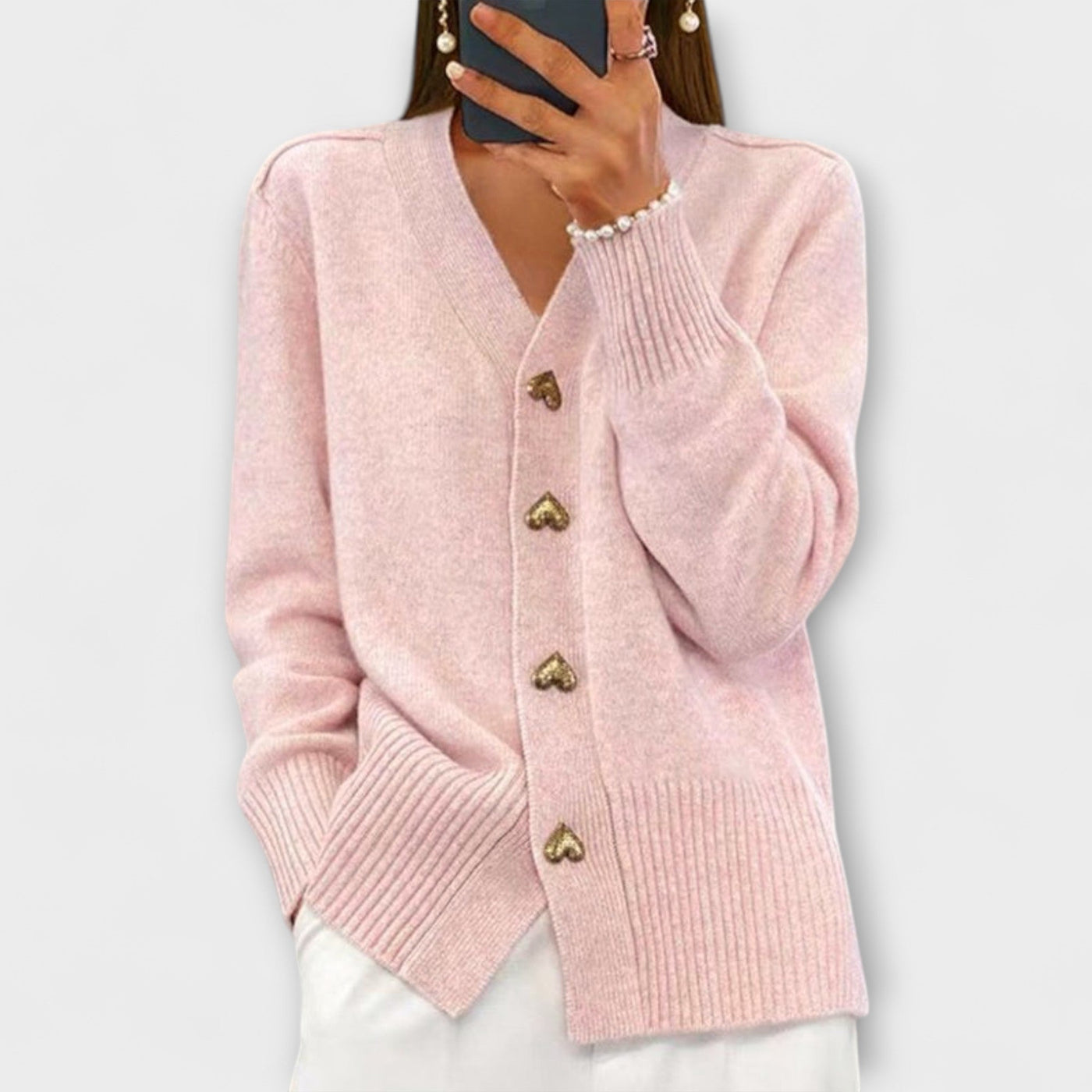 Marij™ | Elegant strikcardigan med hjerteknapper
