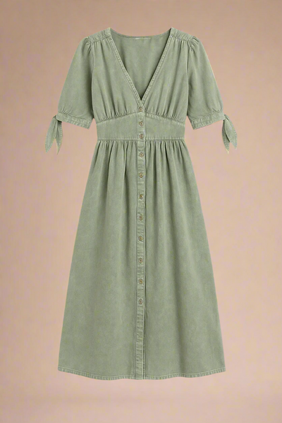 Celina Kjole | Lang denimkjole med knapper og markeret talje