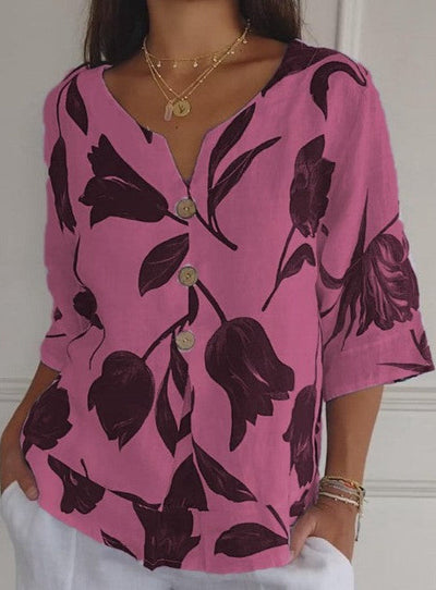 Sanne | Blomstret bluse med knap foran