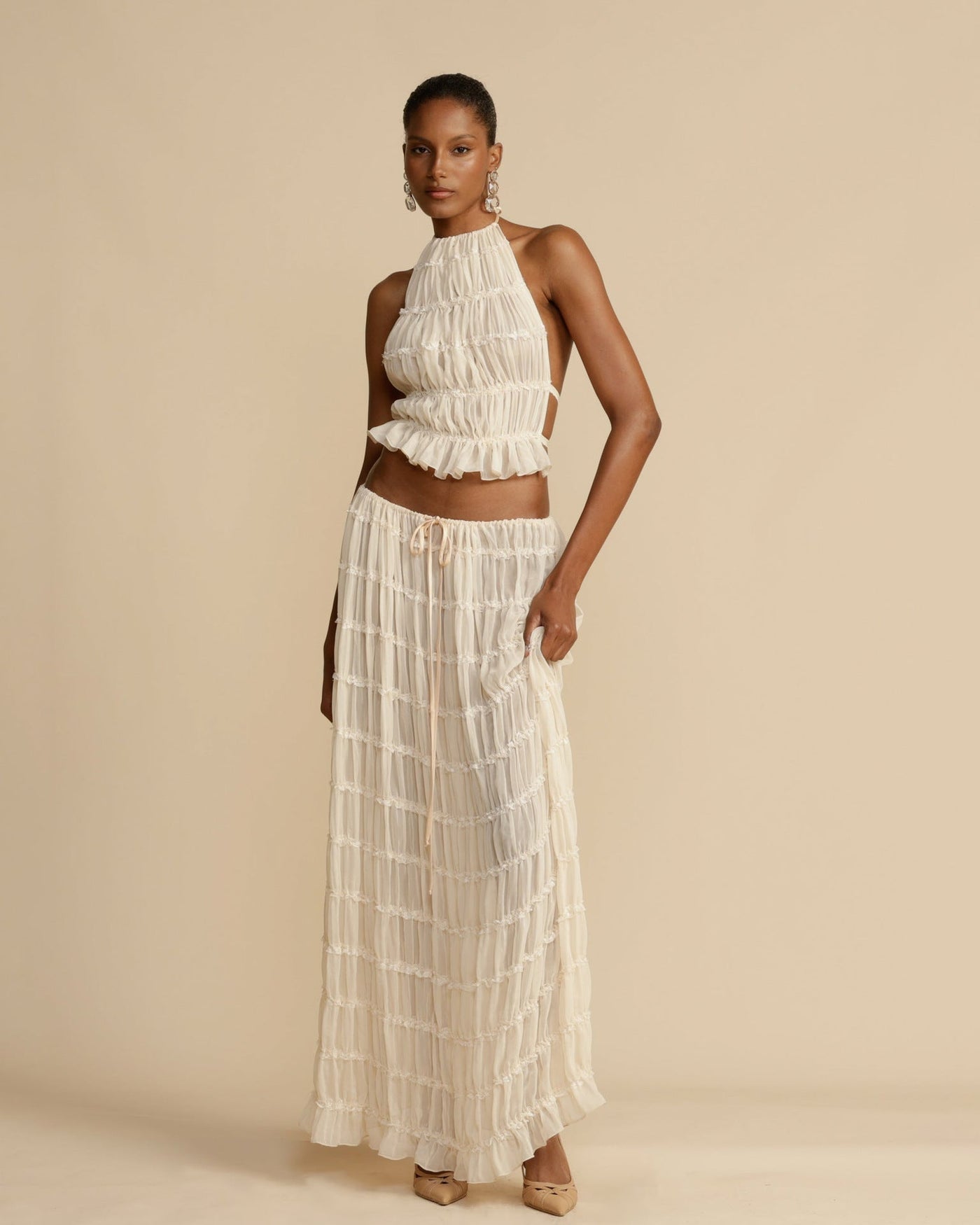 Sæt Jeanette | Haltertop + Nederdel – Let & Åndbar