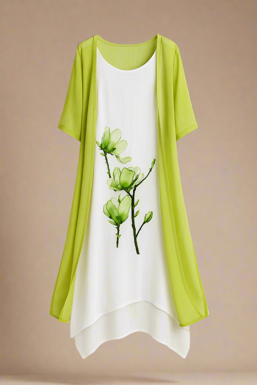 ALBA KJOLE SÆT | Kjole og let lag-på-lag cardigan med blomsterprint