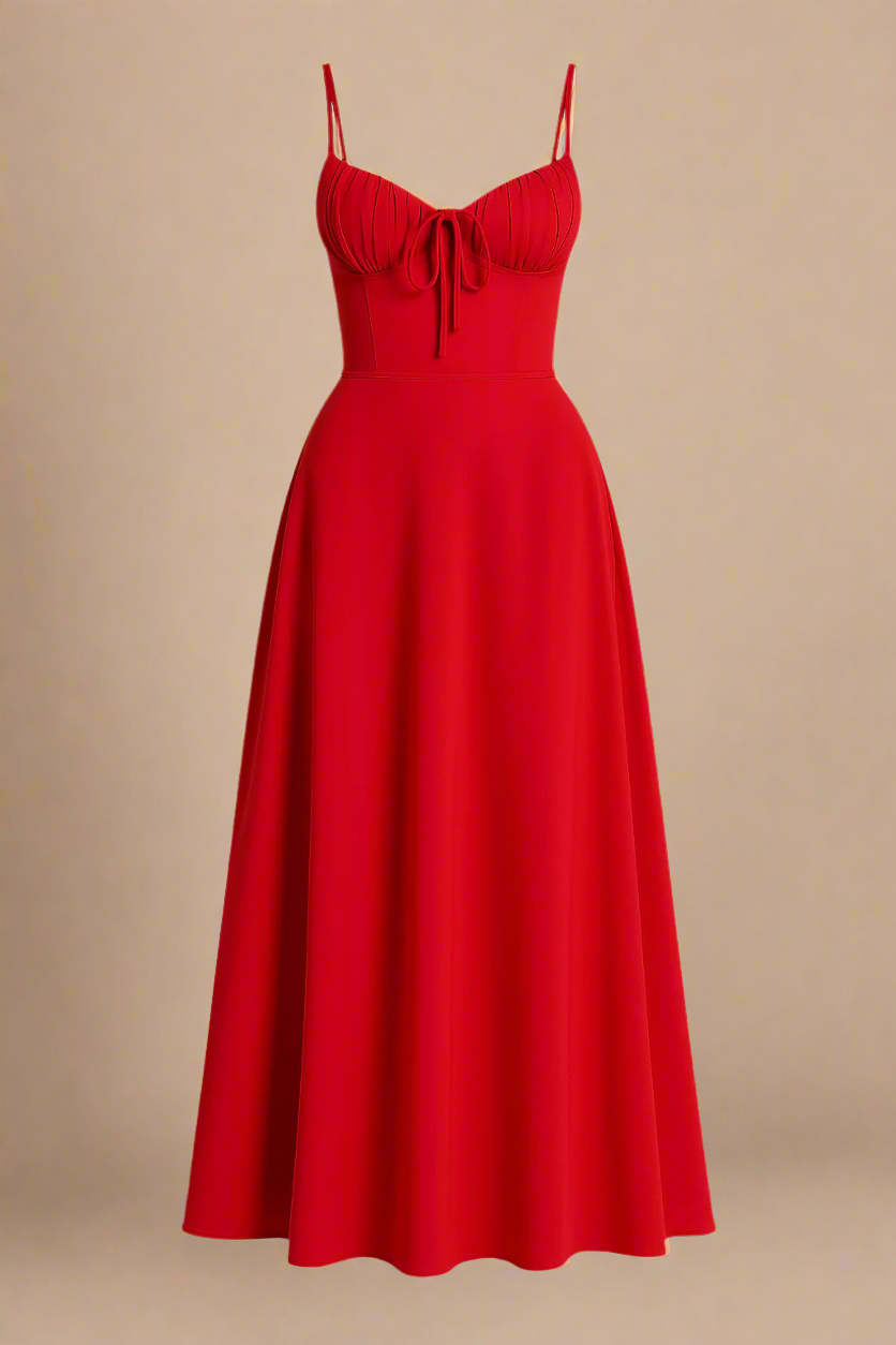 LEA KJOLE | Lang kjole med corsage-top og tynde stropper