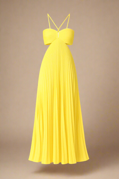 SOFIE KJOLE | Lang plisseret kjole med krydsstropper og struktureret bryst