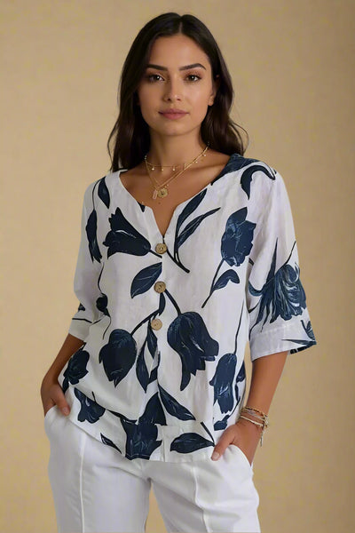 Sanne | Blomstret bluse med knap foran