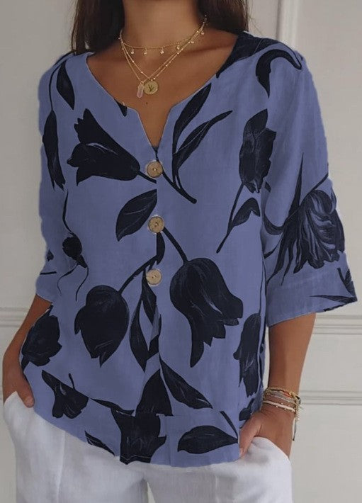Sanne | Blomstret bluse med knap foran