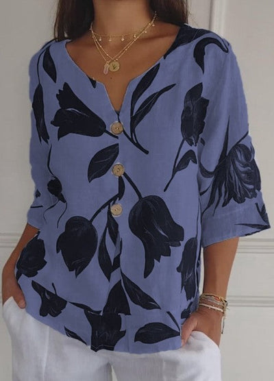 Sanne | Blomstret bluse med knap foran