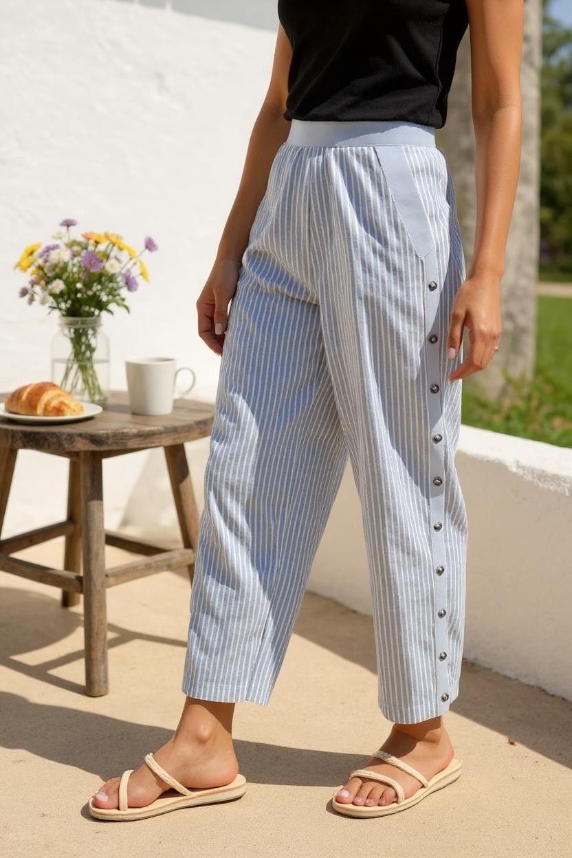 ALVA BUKSER | Casual Elegance med Let Struktur & Stribet Finish