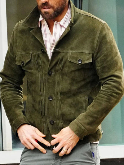 Lorentz | Herre Ruskindsjakke Med Knaplukning Foran