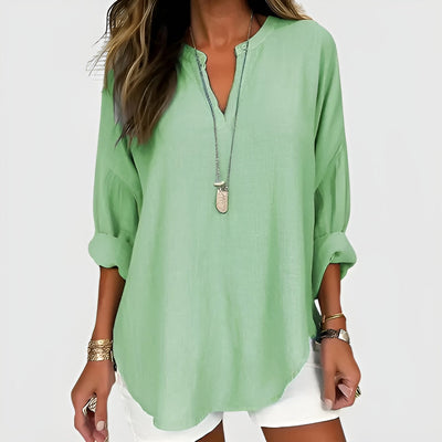 Sofie™ – Blå hørbluse med tidløst udtryk