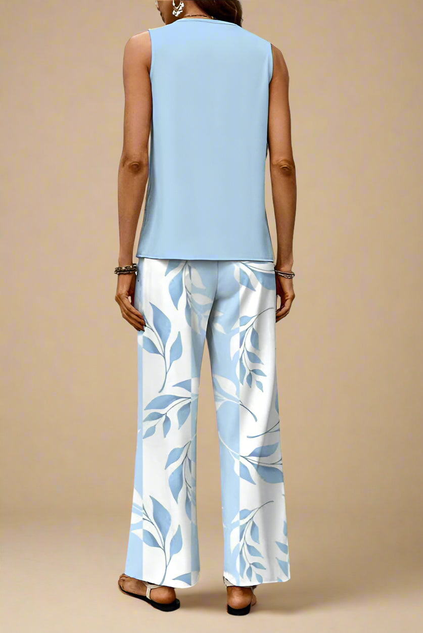 Sæt Elise | Mønstrede Bukser + Ensfarvet Top